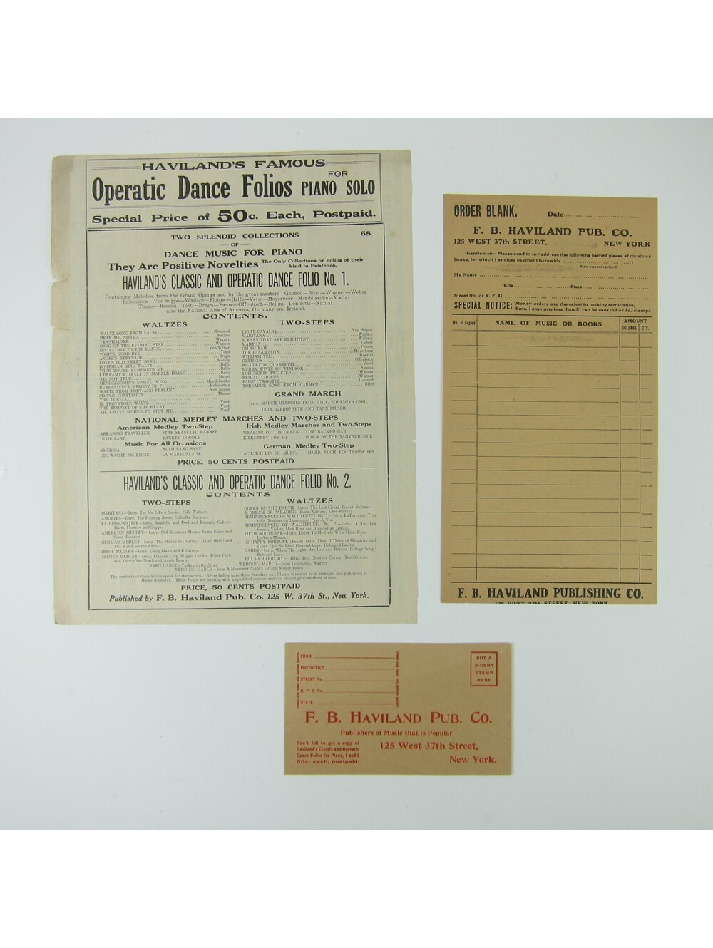F.B. Haviland Publishing Co Sheet Music Catalog Advertising Lot of 3 Antique